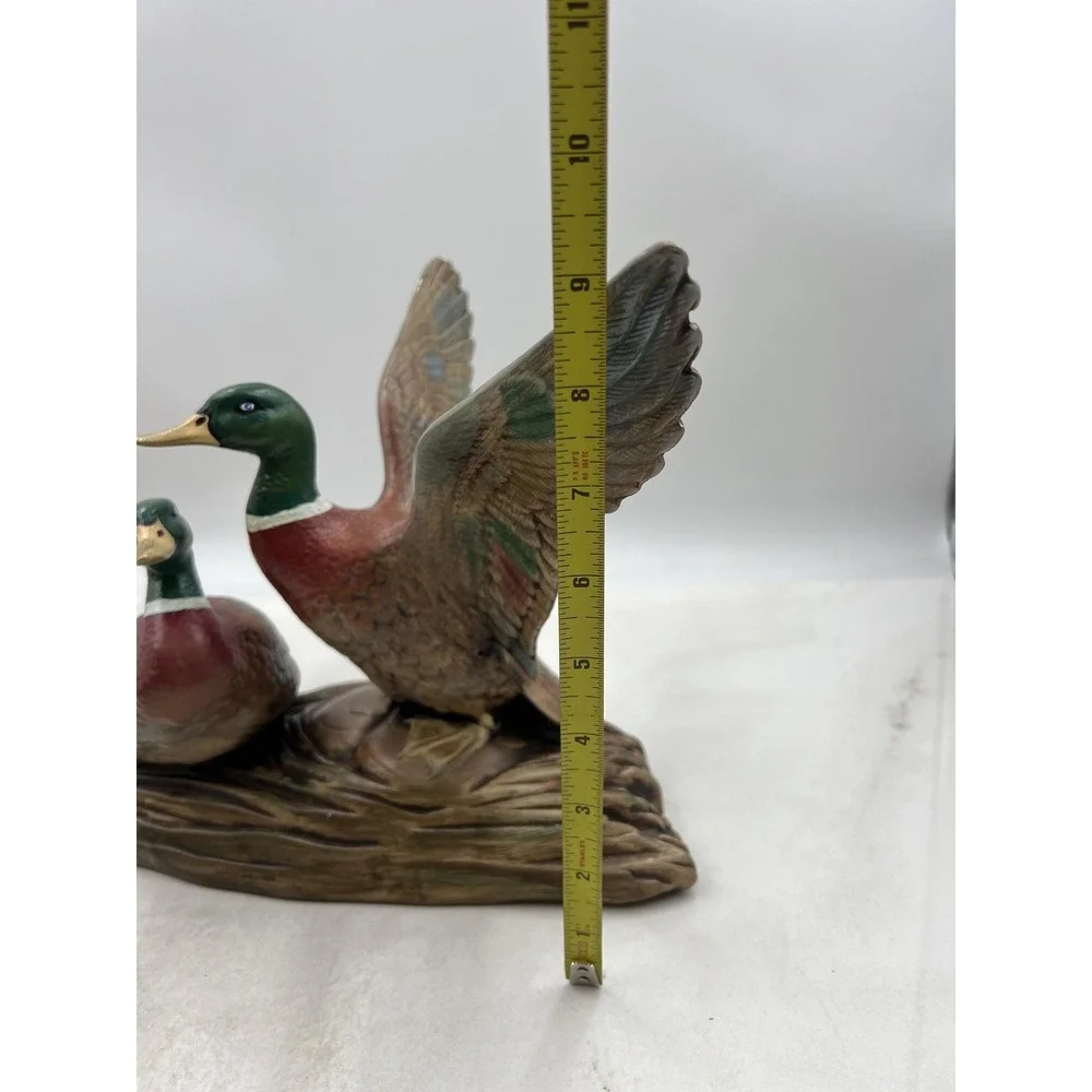 Vintage 1983 Mallard Duck Figurine Pair Hand Painted Ceramic Shupe Signed 13